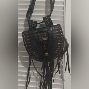 New Black Fullia Wearable Art Leather Crossbody / Holster Bag